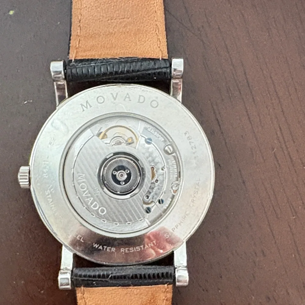 Movado Silver and Black Leather Watch - Picture 5 of 5